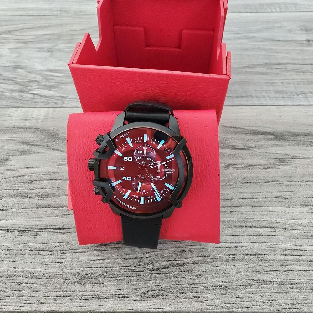 Diesel Chronograph Griffed Black Leather Strap Watch 46mm DZ4519